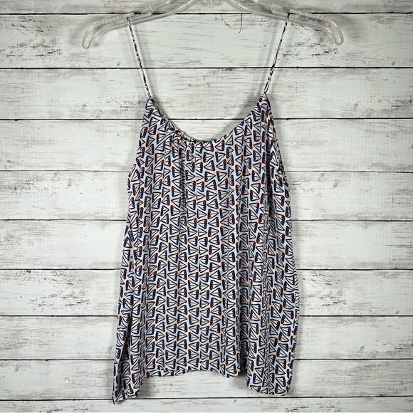 Tucker Camisole Silk Crepe Top Size P Geometric White Blue Red Nautical 38” Bust - Picture 6 of 6